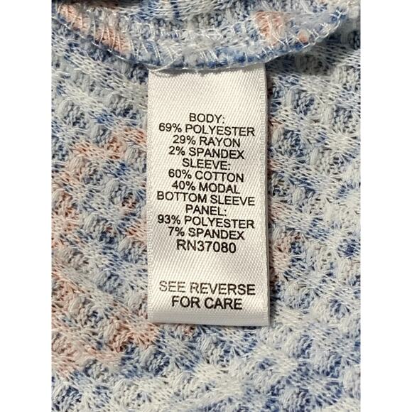Cato Shirt Top Women Size L Blue Printed Stretch Popover Short Sleeve STAINS - Picture 10 of 14